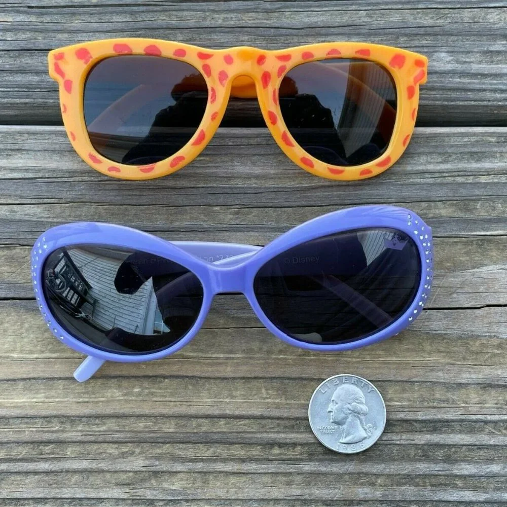 Girl Sunglasses Young Kid Eye Wear Lot of 2 Shade Yellow and Blue Sunglasses